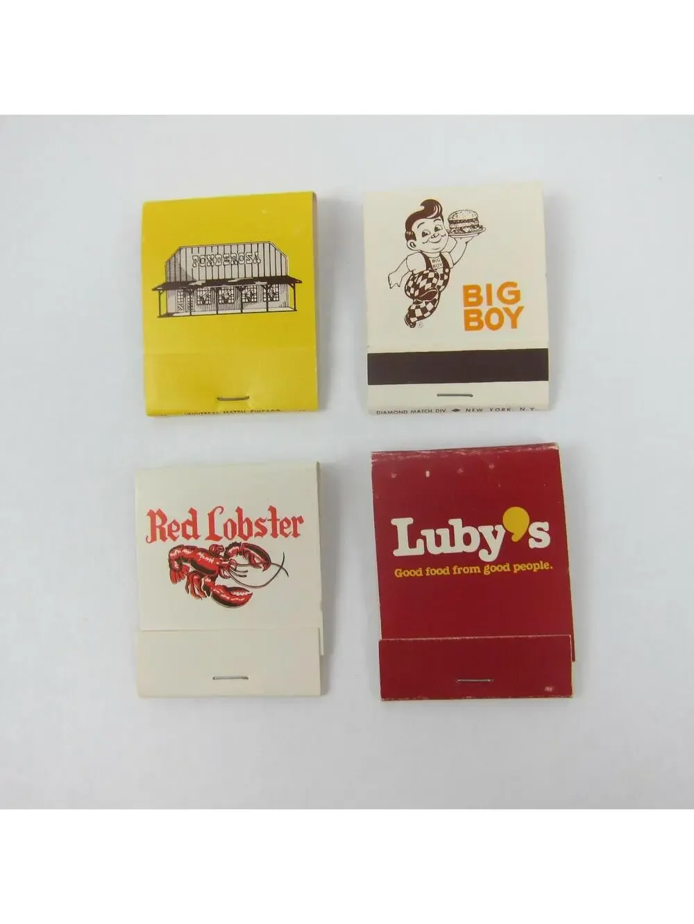 4 Vintage Matchbooks Ponderosa, Frischs Big Boy, Red Lobster & Lubys Restaurants